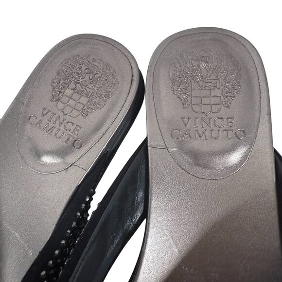 Vince Camuto Women's 7.5M EU 38 Black Elinitia Leather Thong Sandals Rhinestones - Picture 6 of 11